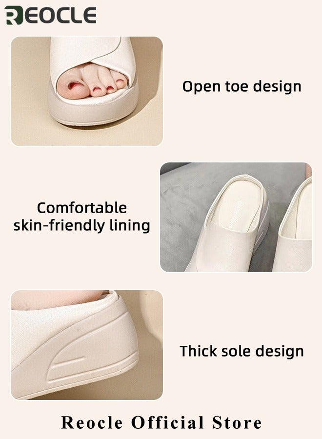 Women's Wedge Platform Sandals Open Toe Slip On Mules Comfortable Fashion Summer Slippers Shoes Fish Mouth Platform Wedge Slippers Sandals