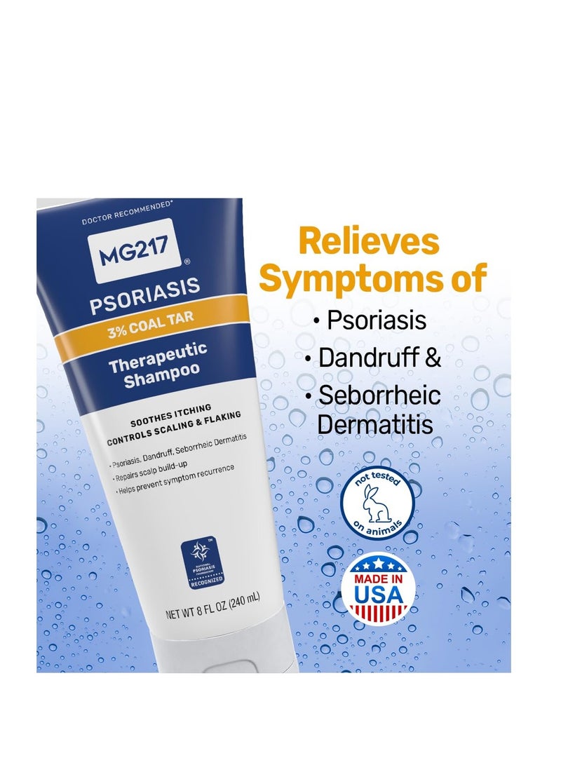 MG217 Psoriasis Shampoo with Coal Tar, Therapeutic Scalp Treatment, Controls Itching, Scaling, Flaking, Scale Buildup, Psoriasis Scalp Treatment, 3% Coal Tar Shampoo and Conditioner, 8floz - Packaging may vary