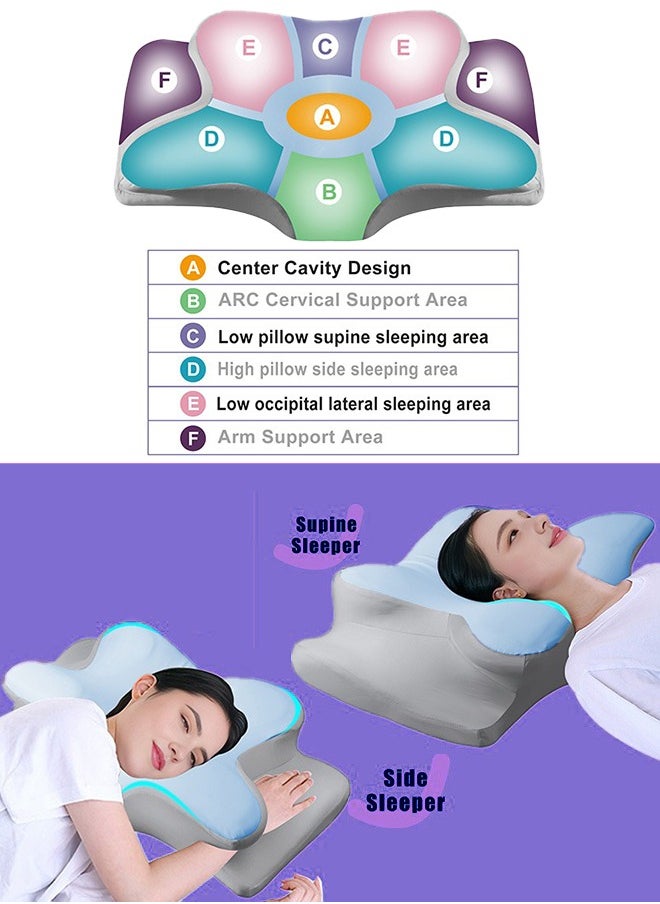 Memory Foam Butterfly-Shaped Cervical Pillow for Shoulder and Neck Pain Relief, Ergonomic Orthopedic Support for Side, Back, and Stomach Sleeping, Washable Cover & Sleeping Eye Mask Included