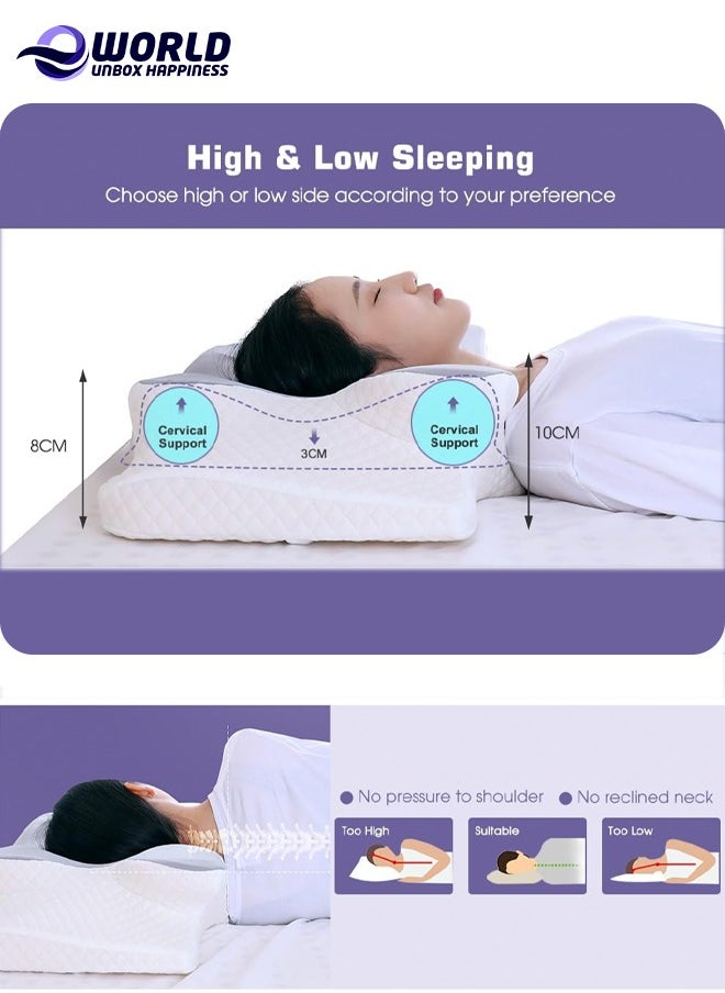 Memory Foam Butterfly-Shaped Cervical Pillow for Shoulder and Neck Pain Relief, Ergonomic Orthopedic Support for Side, Back, and Stomach Sleeping, Washable Cover & Sleeping Eye Mask Included