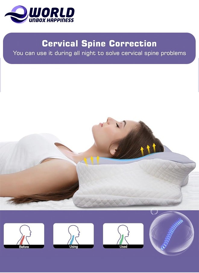 Pack of 2 Memory Foam Butterfly-Shaped Cervical Pillow for Shoulder and Neck Pain Relief, Ergonomic Orthopedic Support for Side, Back, and Stomach Sleeping, Washable Cover & 2 Sleeping Eye Masks Include