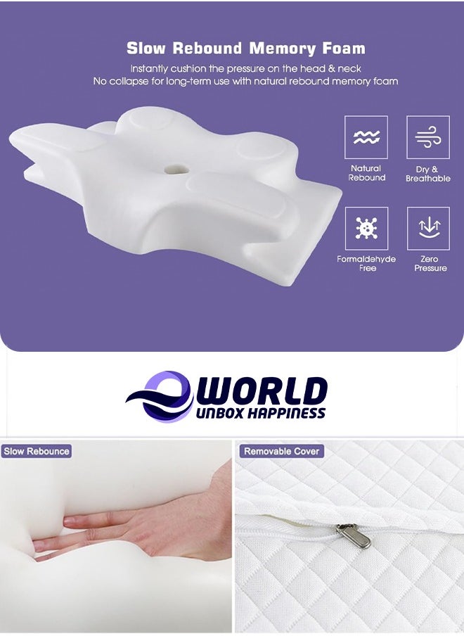 Pack of 2 Memory Foam Butterfly-Shaped Cervical Pillow for Shoulder and Neck Pain Relief, Ergonomic Orthopedic Support for Side, Back, and Stomach Sleeping, Washable Cover & 2 Sleeping Eye Masks Include