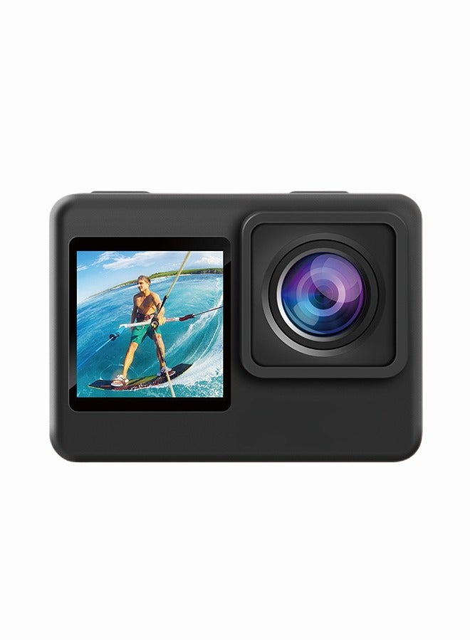 Waterproof 4K Action Camera / 16MP HD Photos /with Multiple Shooting Modes, Time-lapse, Loop Recording, Slow Motion / Dual Screen Display Action Camera for Outdoor & Adventures - Black