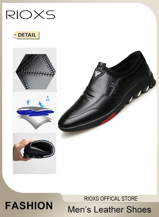Men's Business Formal Shoes, Rounded Toe Leather Shoes, Fashion Men's Slip-on Loafers, Comfort Driving Shoes for Male, Classic Black Leather Shoes for Work Party, Lightweight Anti Slip Walking Shoe, Mens Dress Shoes for Daily Wear and Formal Occasions