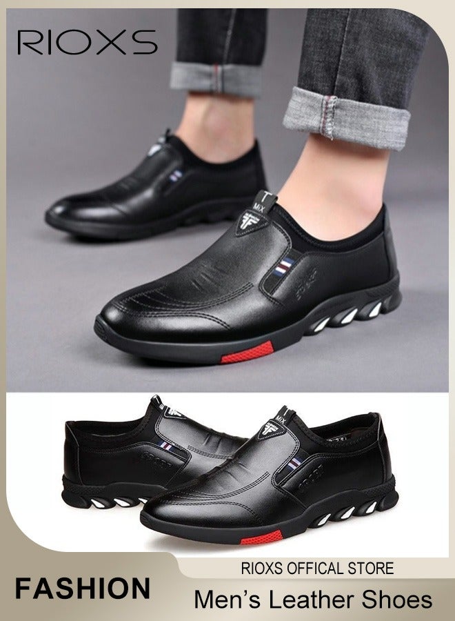 Men's Business Formal Shoes, Rounded Toe Leather Shoes, Fashion Men's Slip-on Loafers, Comfort Driving Shoes for Male, Classic Black Leather Shoes for Work Party, Lightweight Anti Slip Walking Shoe, Mens Dress Shoes for Daily Wear and Formal Occasions