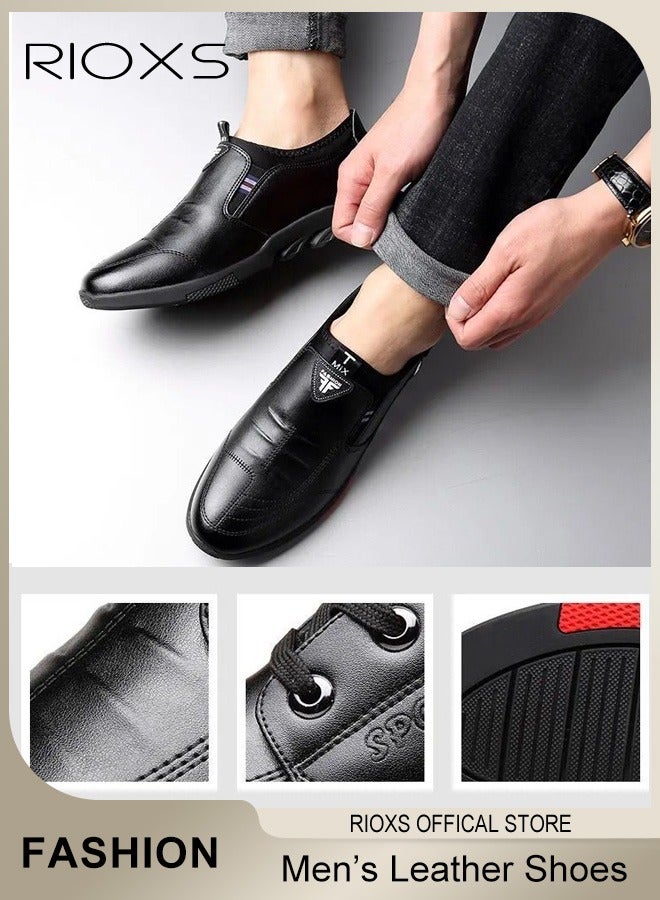 Men's Business Formal Shoes, Rounded Toe Leather Shoes, Fashion Men's Slip-on Loafers, Comfort Driving Shoes for Male, Classic Black Leather Shoes for Work Party, Lightweight Anti Slip Walking Shoe, Mens Dress Shoes for Daily Wear and Formal Occasions
