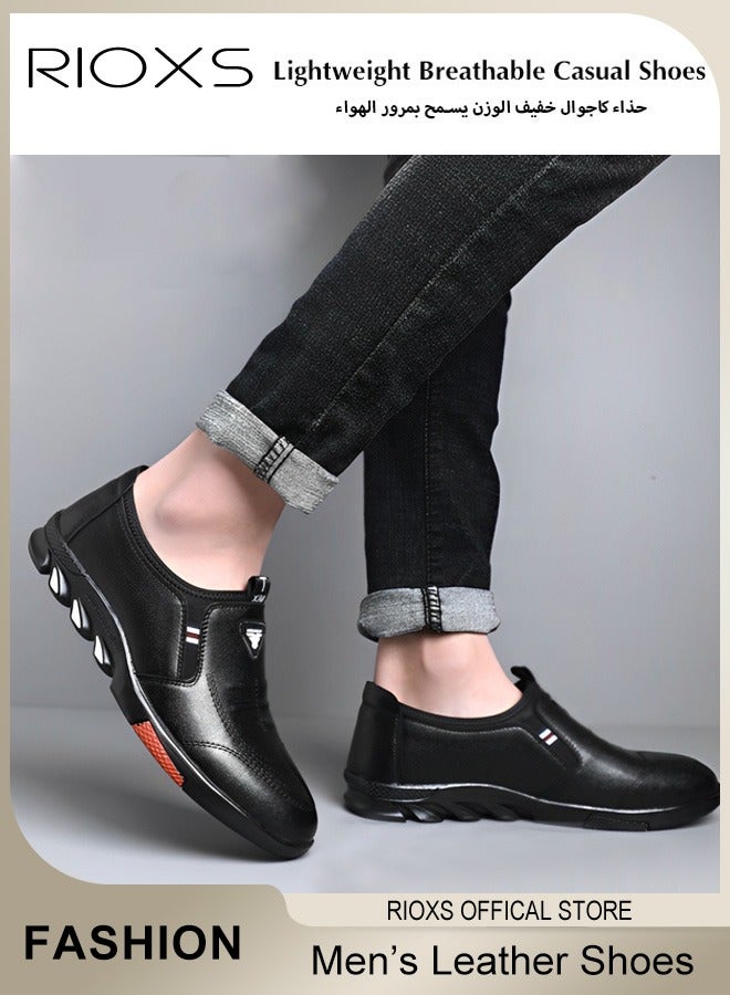 Men's Business Formal Shoes, Rounded Toe Leather Shoes, Fashion Men's Slip-on Loafers, Comfort Driving Shoes for Male, Classic Black Leather Shoes for Work Party, Lightweight Anti Slip Walking Shoe, Mens Dress Shoes for Daily Wear and Formal Occasions