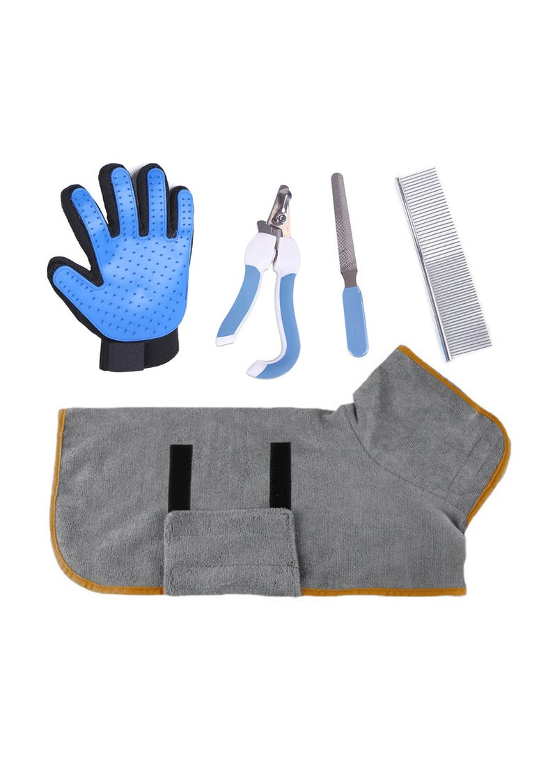 5-Pcs Pet shower Set,Including Pet Absorbent Quick-drying Bath Towel For Dogs/Cats, Straight comb, Pet Massage Gloves, Pet Nail Scissors and File