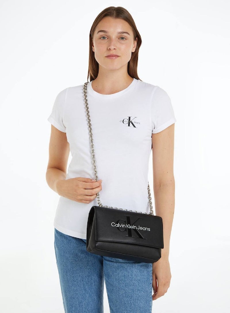 Women's Convertible Shoulder Bag -  smooth faux leather exterior, Black