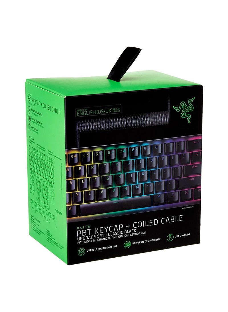 Razer PBT Keycap Upgrade Set with Coiled Cable - Backlight Compatible (Superior PBT Shine Resistant Material, Doubleshot Molding with Ultra Thin Font, Coiled Cable) Black | US Layout