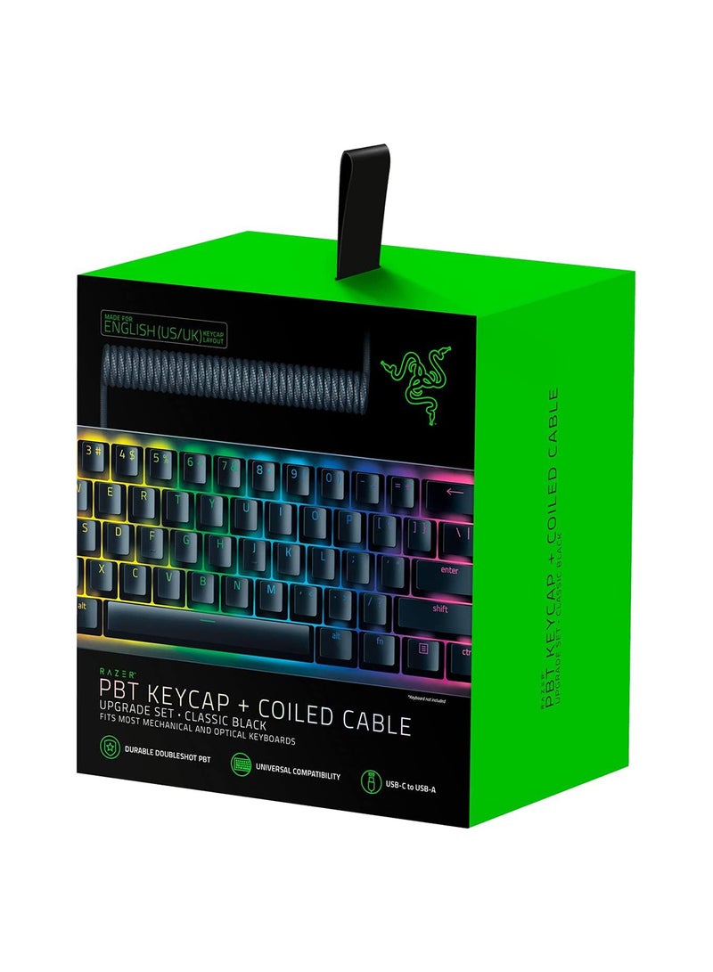 Razer PBT Keycap Upgrade Set with Coiled Cable - Backlight Compatible (Superior PBT Shine Resistant Material, Doubleshot Molding with Ultra Thin Font, Coiled Cable) Black | US Layout