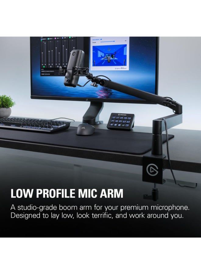 Elgato Wave Mic Arm LP - Premium Low Profile Microphone Arm with Cable Management Channels, Desk Clamp, Versatile Mounting and Fully Adjustable, perfect for Podcast, Streaming, Gaming, Home Office