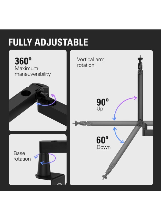 Elgato Wave Mic Arm LP - Premium Low Profile Microphone Arm with Cable Management Channels, Desk Clamp, Versatile Mounting and Fully Adjustable, perfect for Podcast, Streaming, Gaming, Home Office