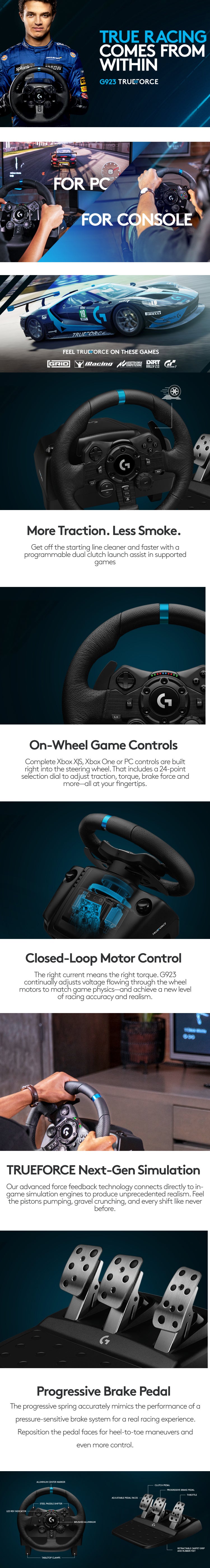 G923 Wireless Racing Wheel And Pedals For Xbox featuring Trueforce Up to 1000 Hz Force Feedback, Responsive Pedal, Dual Clutch Launch Control, And Genuine Leather Wheel Cover