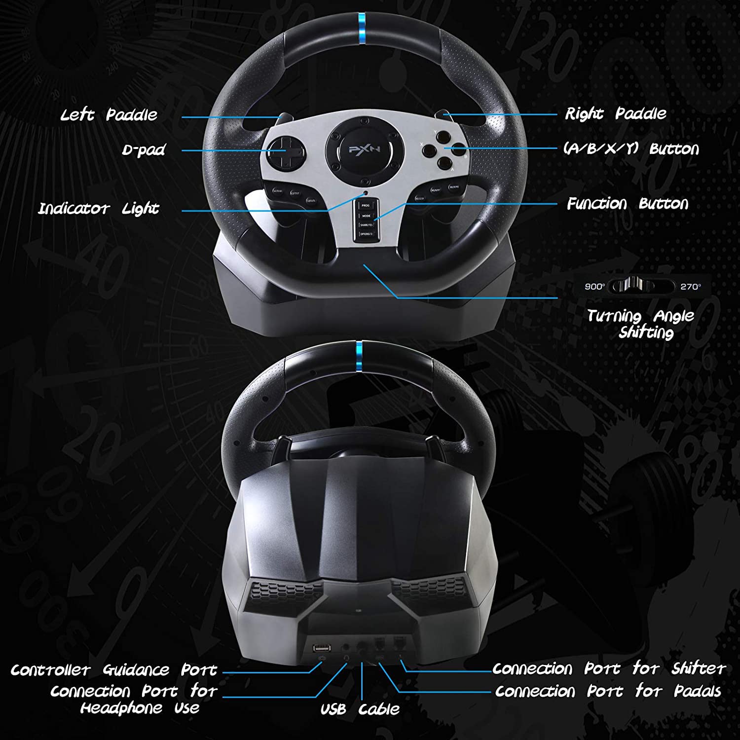 V9 Simracing Gaming Racing Wheel For Nintendo Switch/ Ps4/Ps3/Xbox One/Pc Windows/Xbox Series S/X 270°/900° Racing Wheel