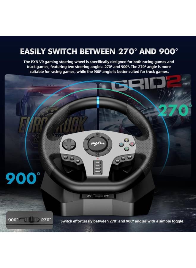 Steering Wheel PS4 Gaming Racing Wheel, PXN V9 Driving Wheel Volante PC 270/900 Degree Vibration and Shifter with Pedals for PC,PS4,Xbox One, Nintendo Switch,PS3,Xbox Series S/X