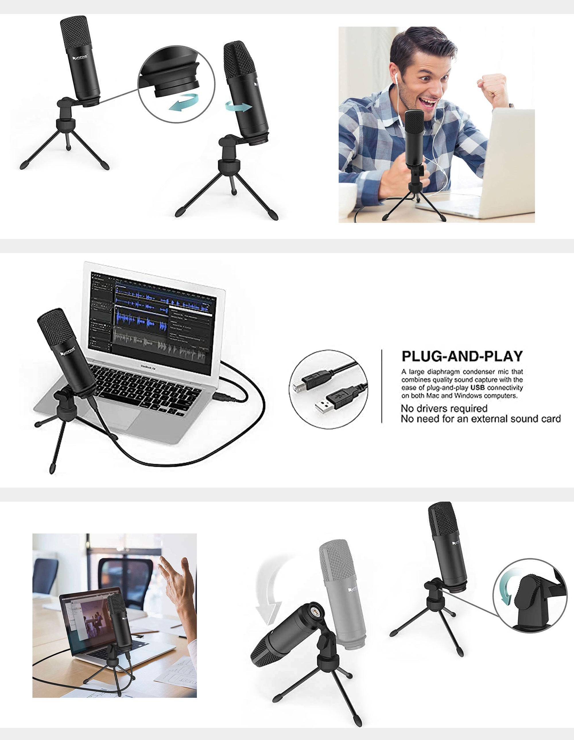 K730 USB Condenser Microphone for Windows PC, Laptop, MAC, PS4 with Cardioid Pattern For Voice Recording, Podcast, Video Conference, YouTube Videos K730 Black