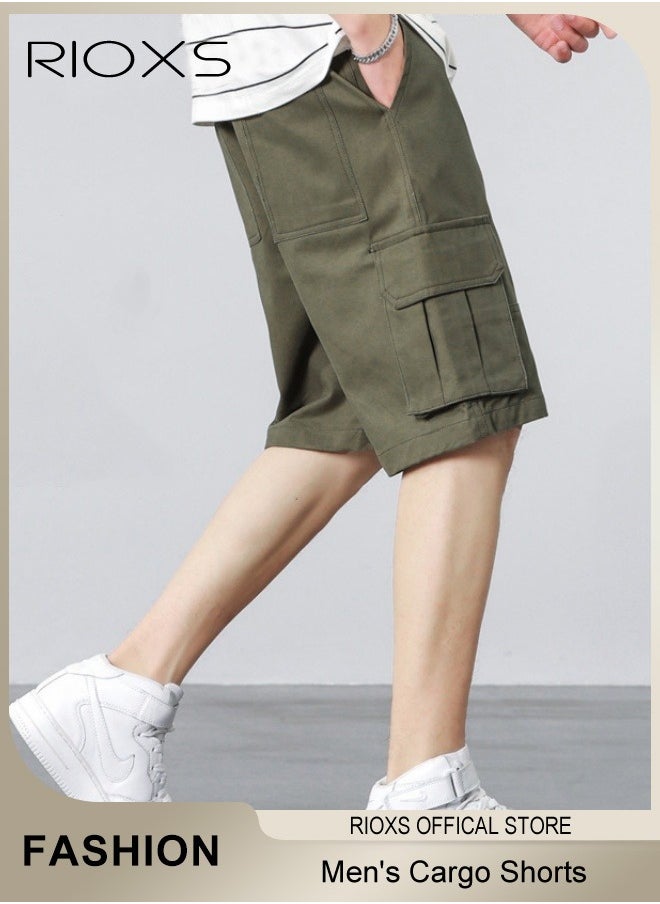 Men's Cargo Shorts, Outdoor Quick-Drying Sports Shorts, Casual Loose Cargo Short Pants, Stretch Shorts With Multiple Pockets, Relaxed Fit Cotton Blend Work Shorts, Lightweight Stretch Running Shorts