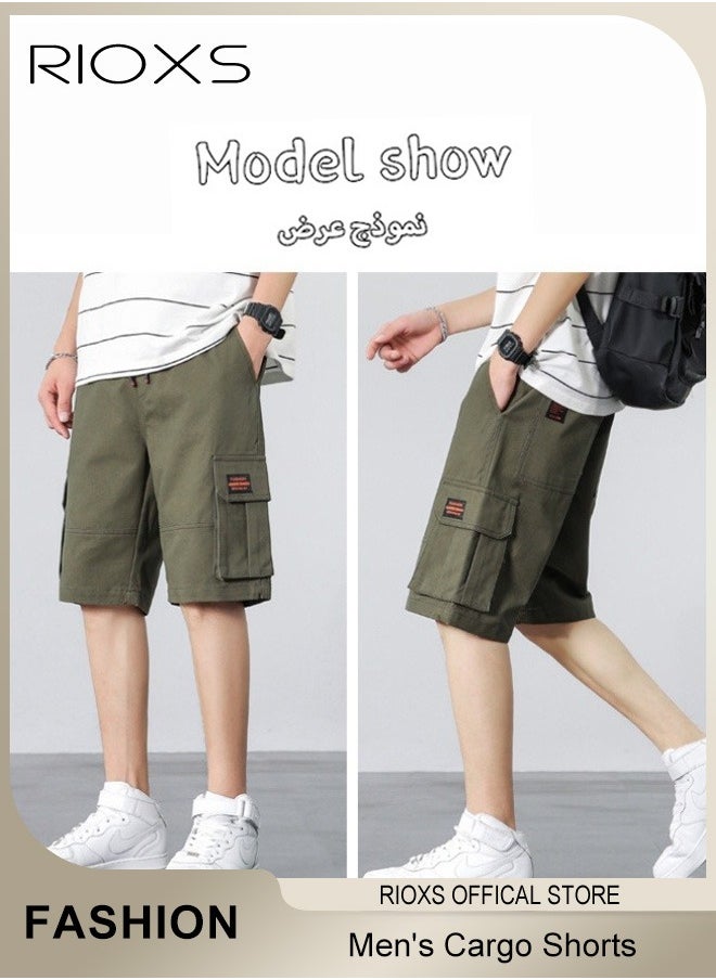 Men's Cargo Shorts, Outdoor Quick-Drying Sports Shorts, Casual Loose Cargo Short Pants, Stretch Shorts With Multiple Pockets, Relaxed Fit Cotton Blend Work Shorts, Lightweight Stretch Running Shorts
