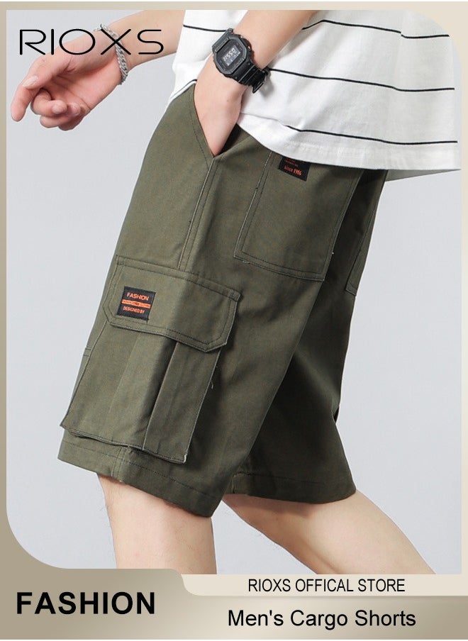 Men's Cargo Shorts, Outdoor Quick-Drying Sports Shorts, Casual Loose Cargo Short Pants, Stretch Shorts With Multiple Pockets, Relaxed Fit Cotton Blend Work Shorts, Lightweight Stretch Running Shorts