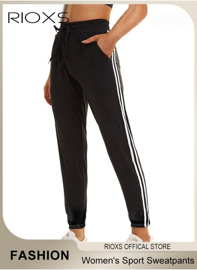 Women's Sport Sweatpants,Drawstring Joggers With Pockets,Comfy Lounge Striped Pants,Super Soft Casual Sweatpants,Athletic Pants For Women Yoga Workout Running