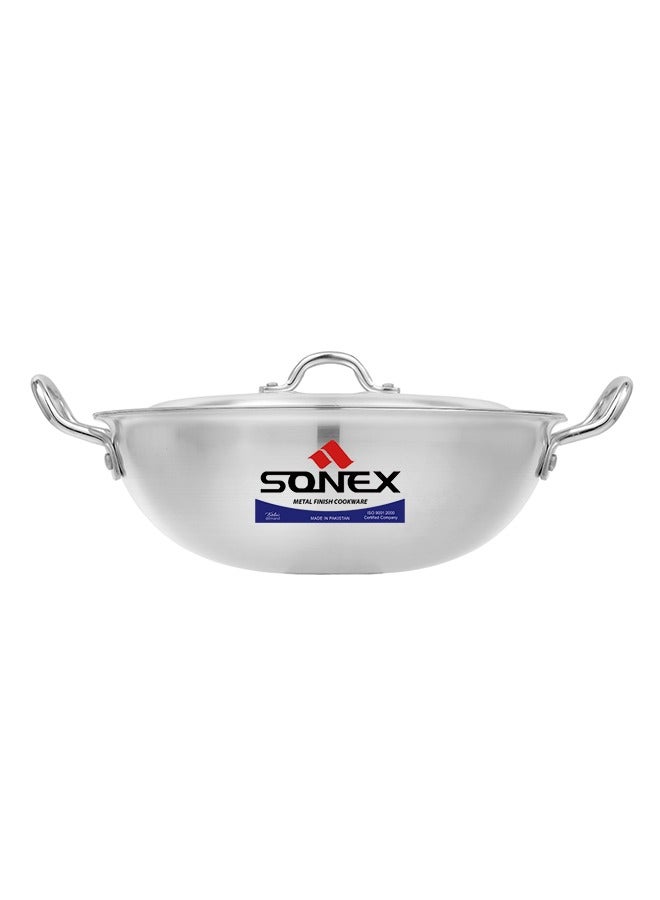 Sonex Traditional Round Karahi Aluminium  Wok, Authentic Asian Cooking, Long Lasting Durable Construction, Kitchen Essentials, Metal Finish, Generous Size (29 cm & 4.5 Ltr)