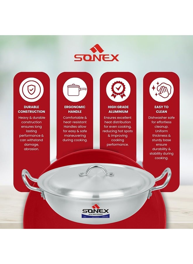 Sonex Traditional Round Karahi Aluminium  Wok, Authentic Asian Cooking, Long Lasting Durable Construction, Kitchen Essentials, Metal Finish, Generous Size (29 cm & 4.5 Ltr)