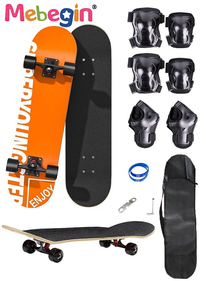 30 inch Skateboard for Beginners with 6pcs Protect Gear Set and Storage Bag,Wristband,7-ply Maple Deck Skate Board for Cruising, Tricks and Downhill,Designed for All Types of Riding Kids Adults