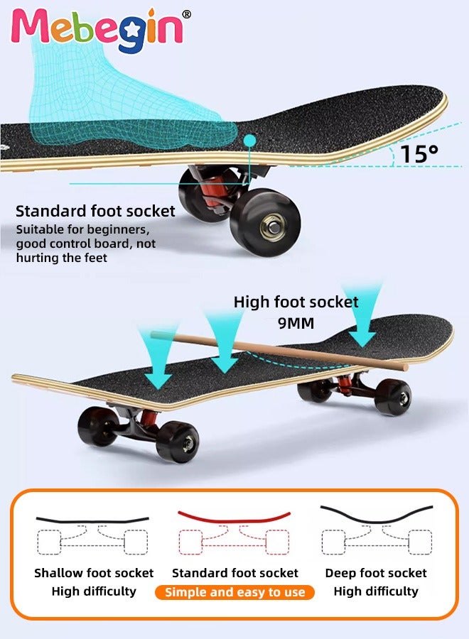 30 inch Skateboard for Beginners with 6pcs Protect Gear Set and Storage Bag,Wristband,7-ply Maple Deck Skate Board for Cruising, Tricks and Downhill,Designed for All Types of Riding Kids Adults