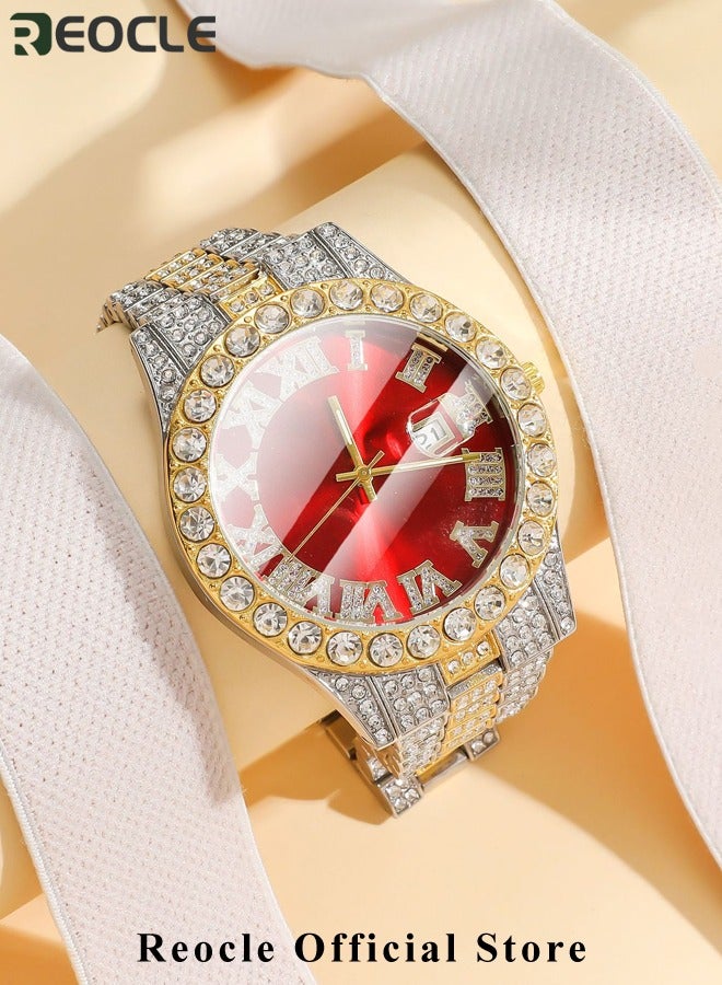 New Women's Watch Full Diamond Roman Scale Calendar Fashionable Women's Watch Quartz Watch
