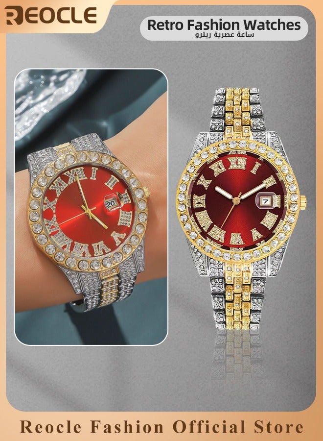 New Women's Watch Full Diamond Roman Scale Calendar Fashionable Women's Watch Quartz Watch