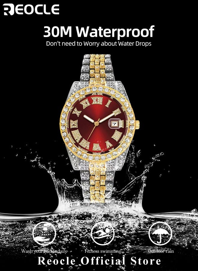 New Women's Watch Full Diamond Roman Scale Calendar Fashionable Women's Watch Quartz Watch