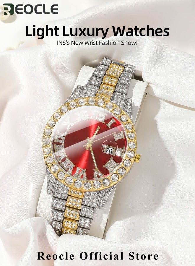 New Women's Watch Full Diamond Roman Scale Calendar Fashionable Women's Watch Quartz Watch