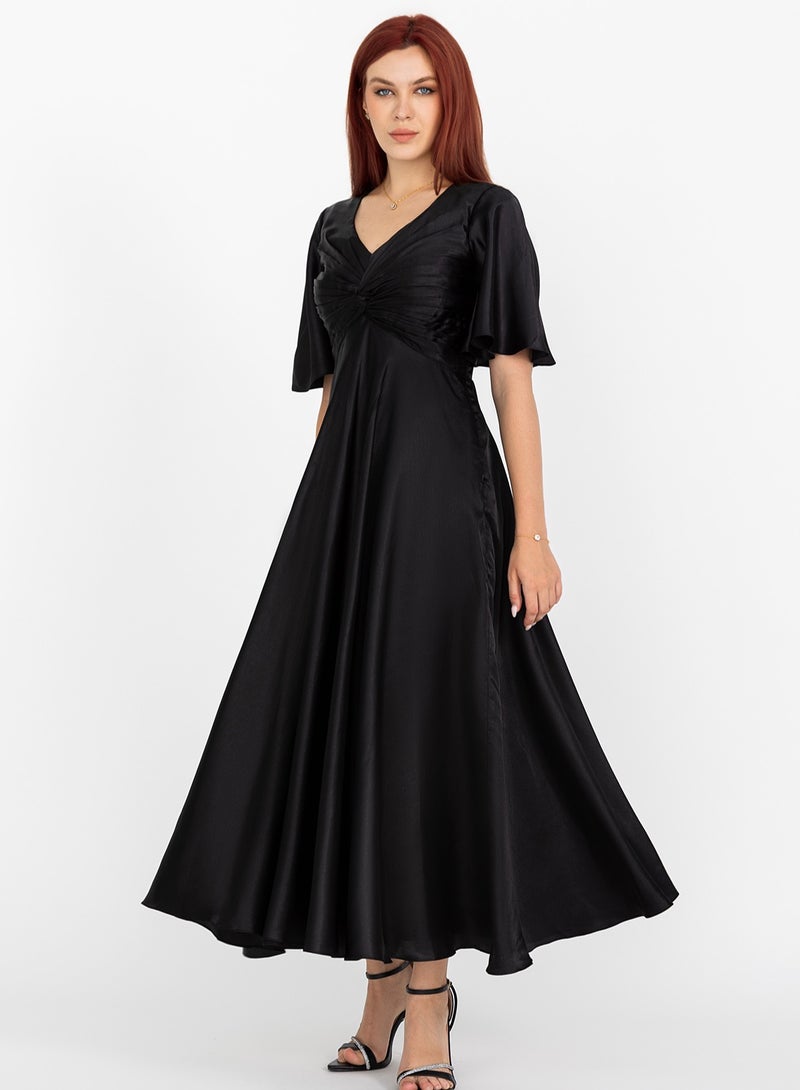 Silk Satin Front Knot Maxi Dress