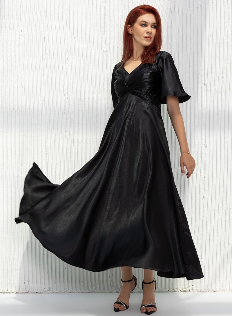 Silk Satin Front Knot Maxi Dress