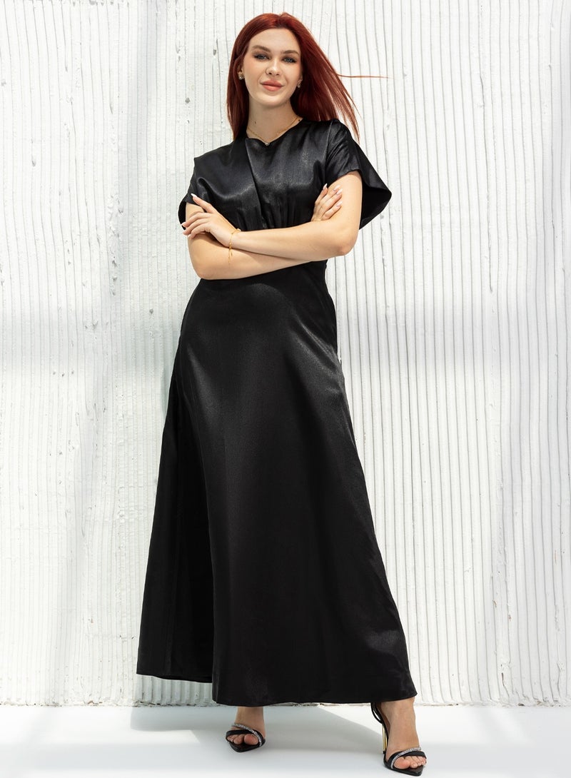 Black Front pleated maxi dress