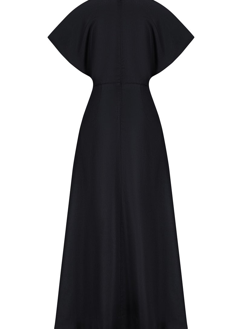 Black Front pleated maxi dress