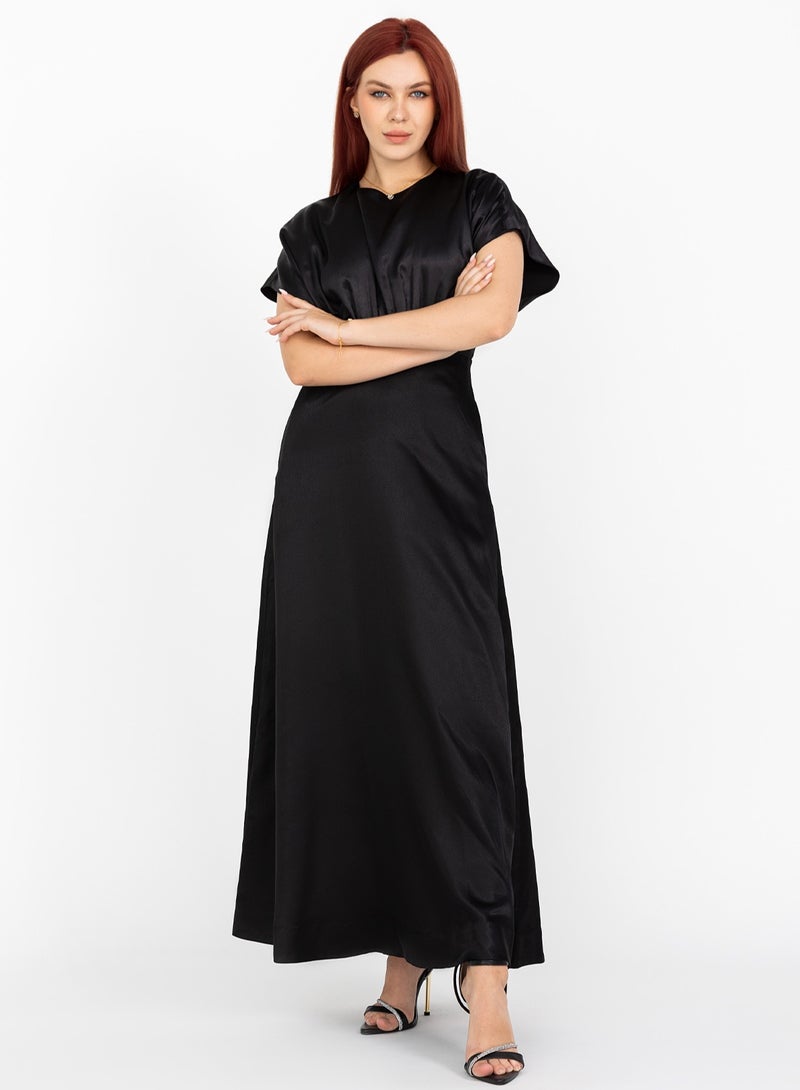 Black Front pleated maxi dress