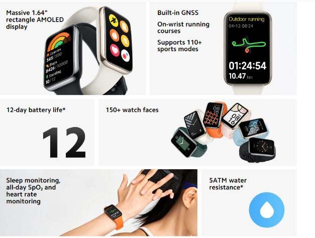 Band 7 Pro – Smart Bracelet, AMOLED Display, GPS, Blood Oxygen Monitoring, Fitness & Waterproof – Black (Model BHR5970GL) Black