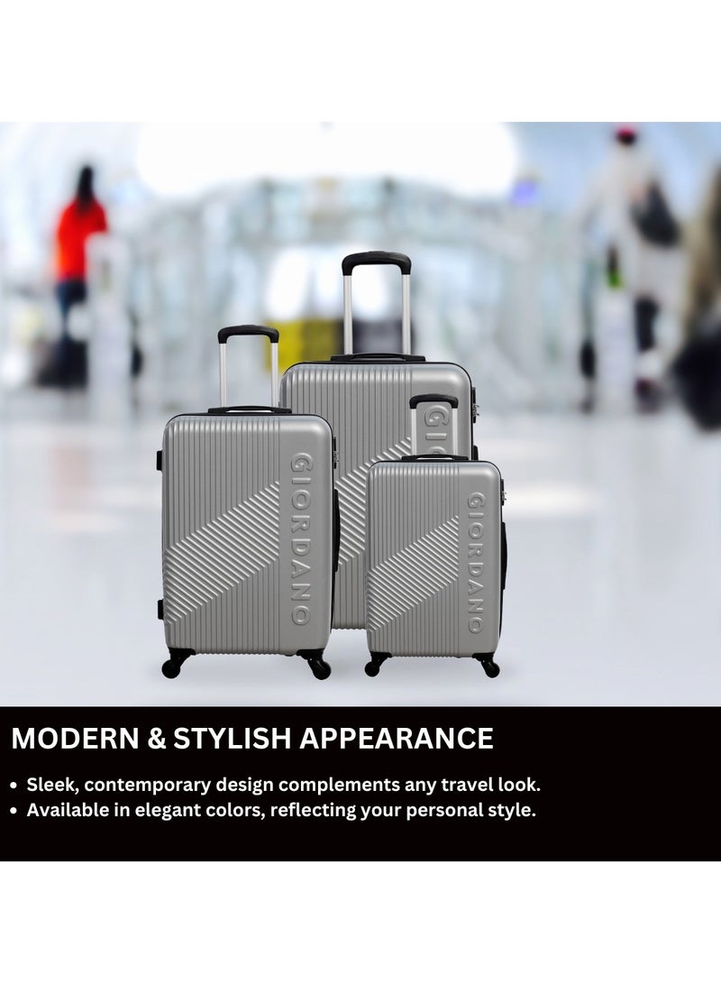 GIORDANO Logo Series Check-In Large Suitcase Silver, ABS Hard Shell Lightweight Durable 4 Wheels Luggage Trolley Bag 28