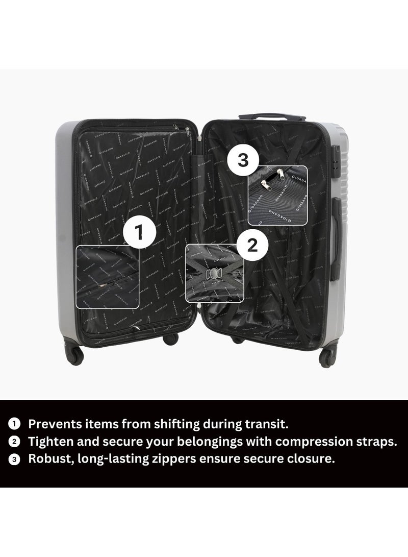 GIORDANO Logo Series Check-In Large Suitcase Silver, ABS Hard Shell Lightweight Durable 4 Wheels Luggage Trolley Bag 28