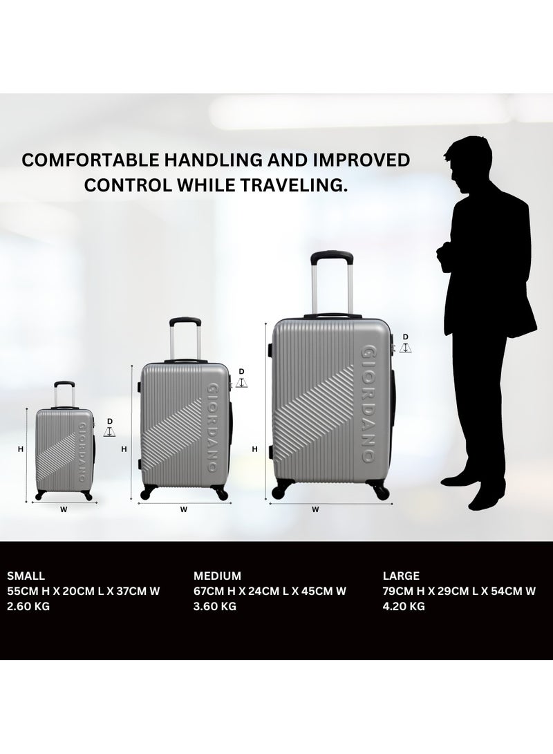 GIORDANO Logo Series Check-In Large Suitcase Silver, ABS Hard Shell Lightweight Durable 4 Wheels Luggage Trolley Bag 28