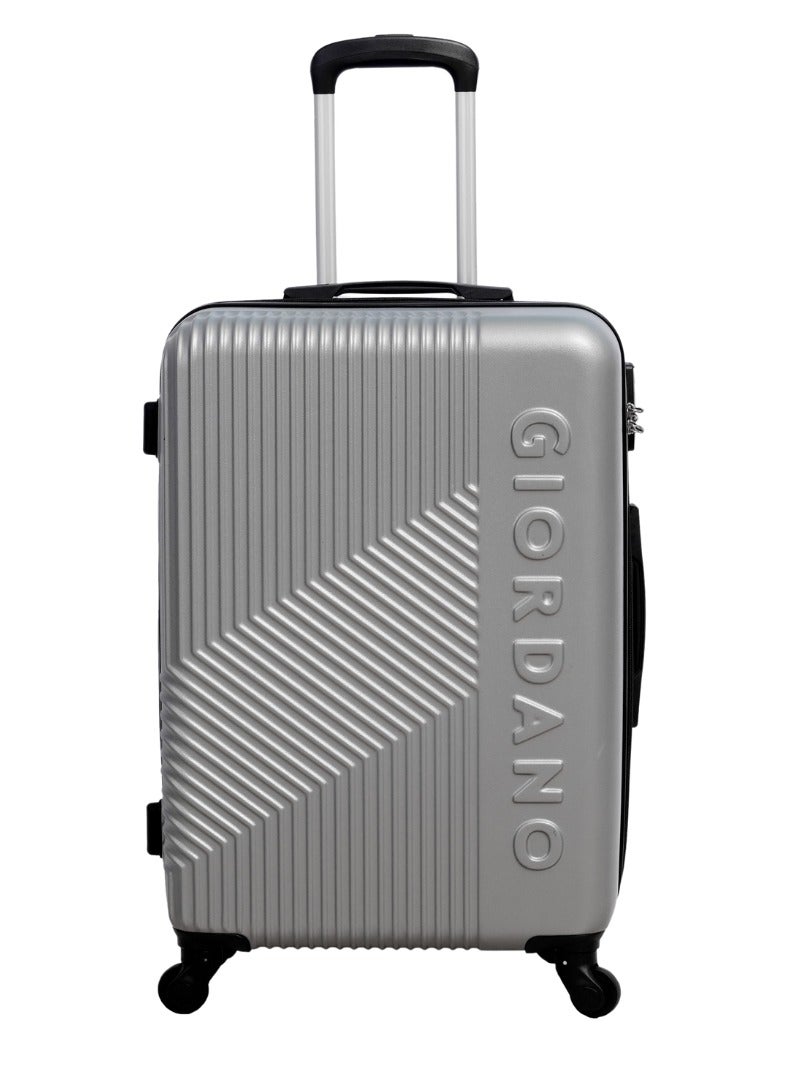 GIORDANO Logo Series Check-In Large Suitcase Silver, ABS Hard Shell Lightweight Durable 4 Wheels Luggage Trolley Bag 28