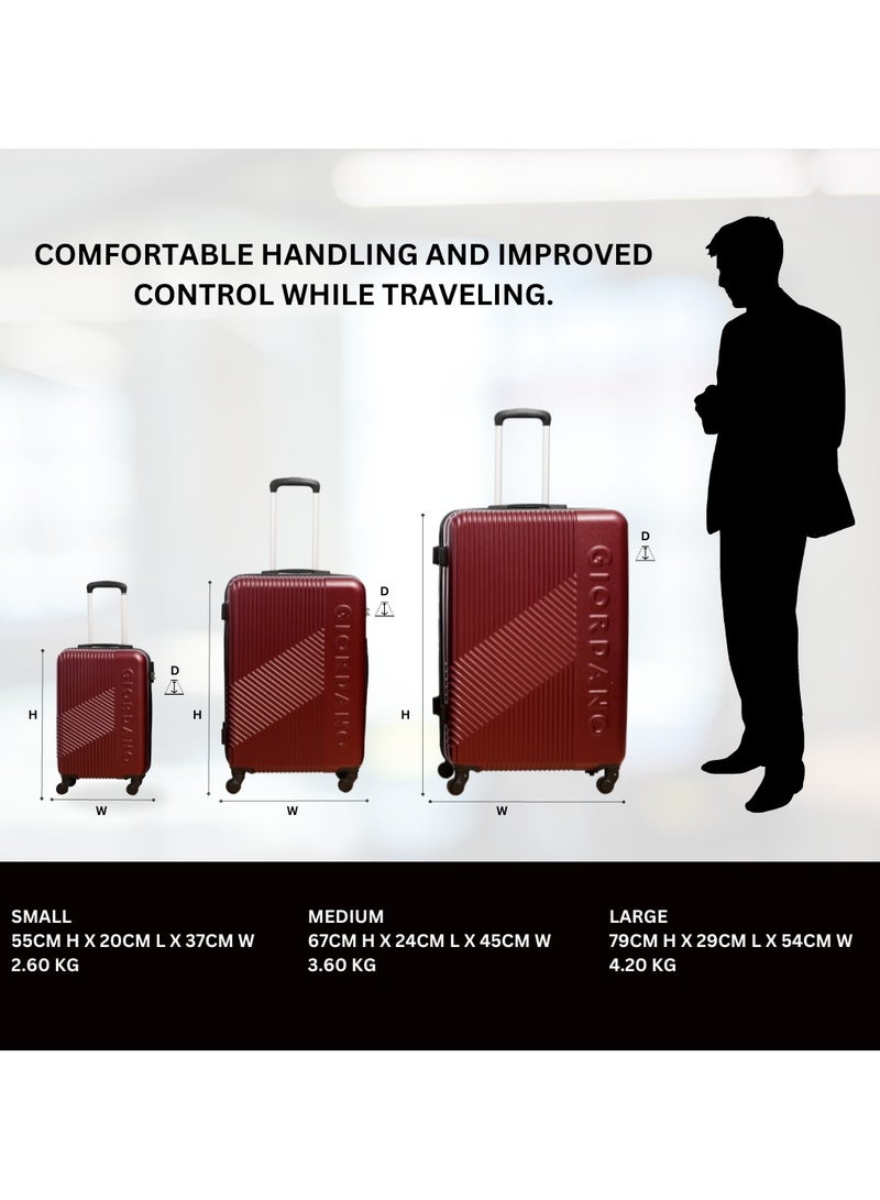 GIORDANO Logo Series Check-In Large Suitcase Maroon, ABS Hard Shell Lightweight Durable 4 Wheels Luggage Trolley Bag 28