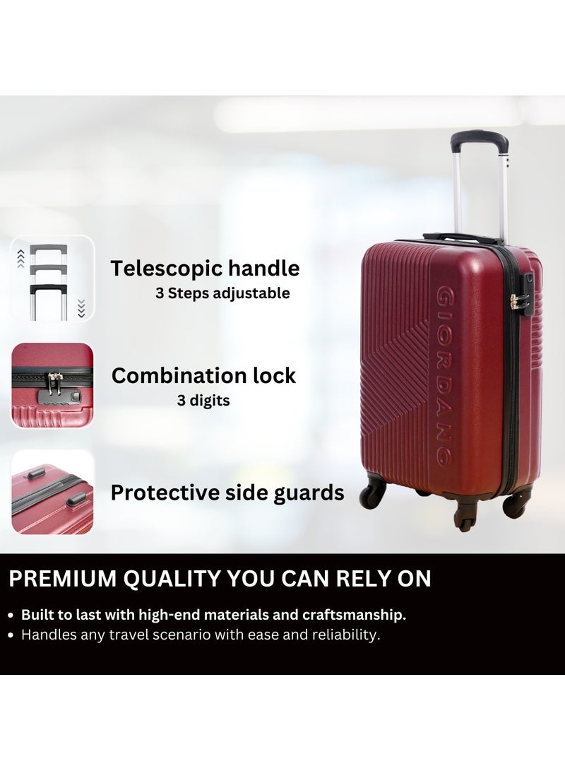 GIORDANO Logo Series Check-In Large Suitcase Maroon, ABS Hard Shell Lightweight Durable 4 Wheels Luggage Trolley Bag 28