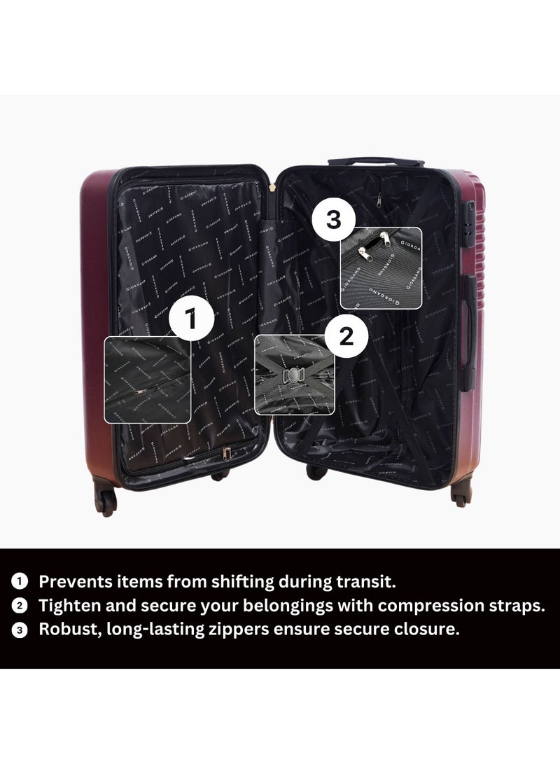 GIORDANO Logo Series Check-In Large Suitcase Maroon, ABS Hard Shell Lightweight Durable 4 Wheels Luggage Trolley Bag 28