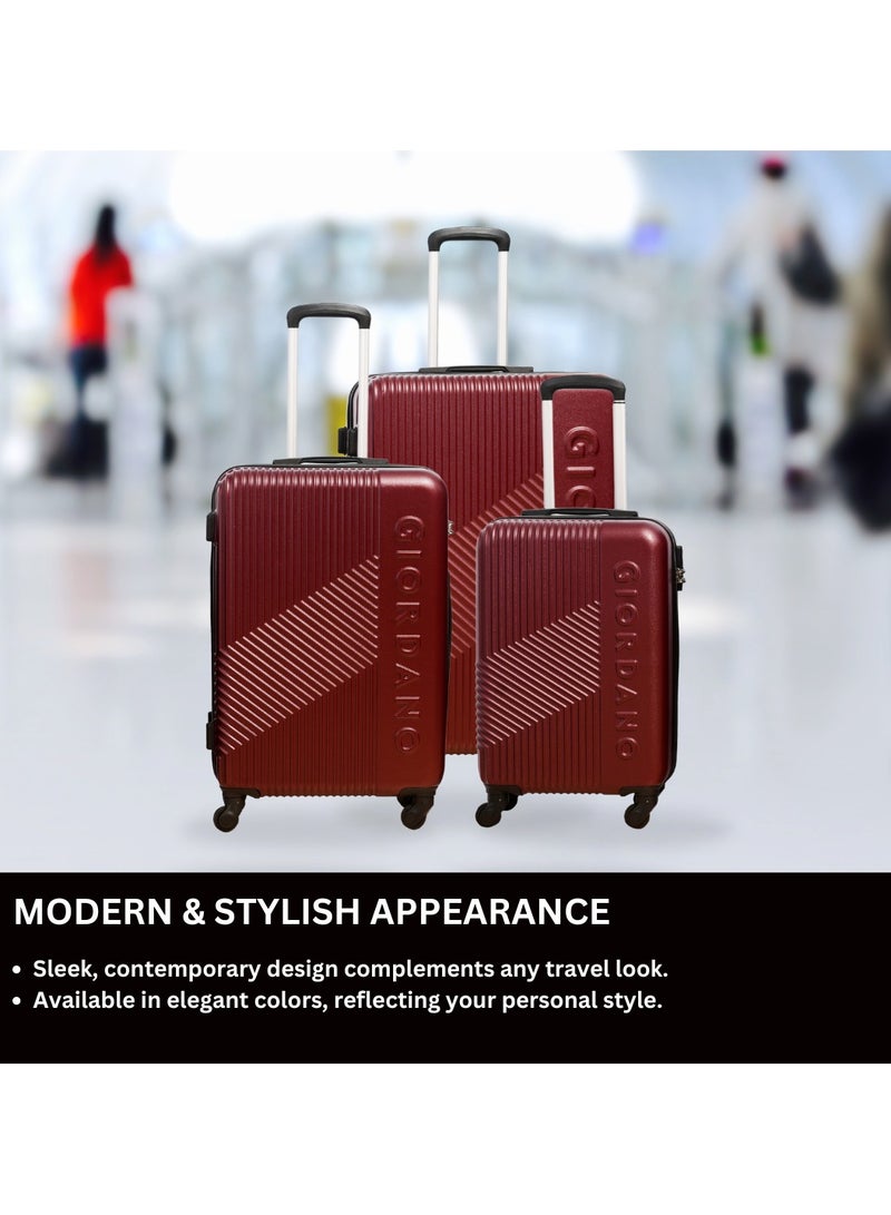 GIORDANO Logo Series Check-In Large Suitcase Maroon, ABS Hard Shell Lightweight Durable 4 Wheels Luggage Trolley Bag 28