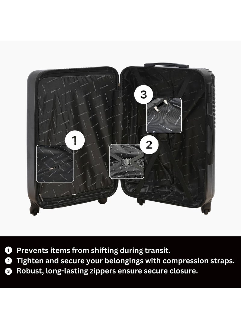 GIORDANO Logo Series Check-In Medium Suitcase Black, ABS Hard Shell Lightweight Durable 4 Wheels Luggage Trolley Bag 24