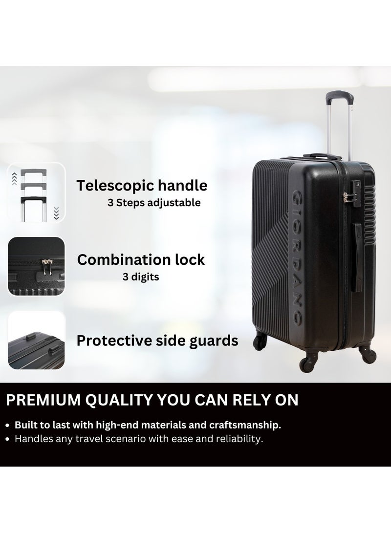 GIORDANO Logo Series Check-In Medium Suitcase Black, ABS Hard Shell Lightweight Durable 4 Wheels Luggage Trolley Bag 24