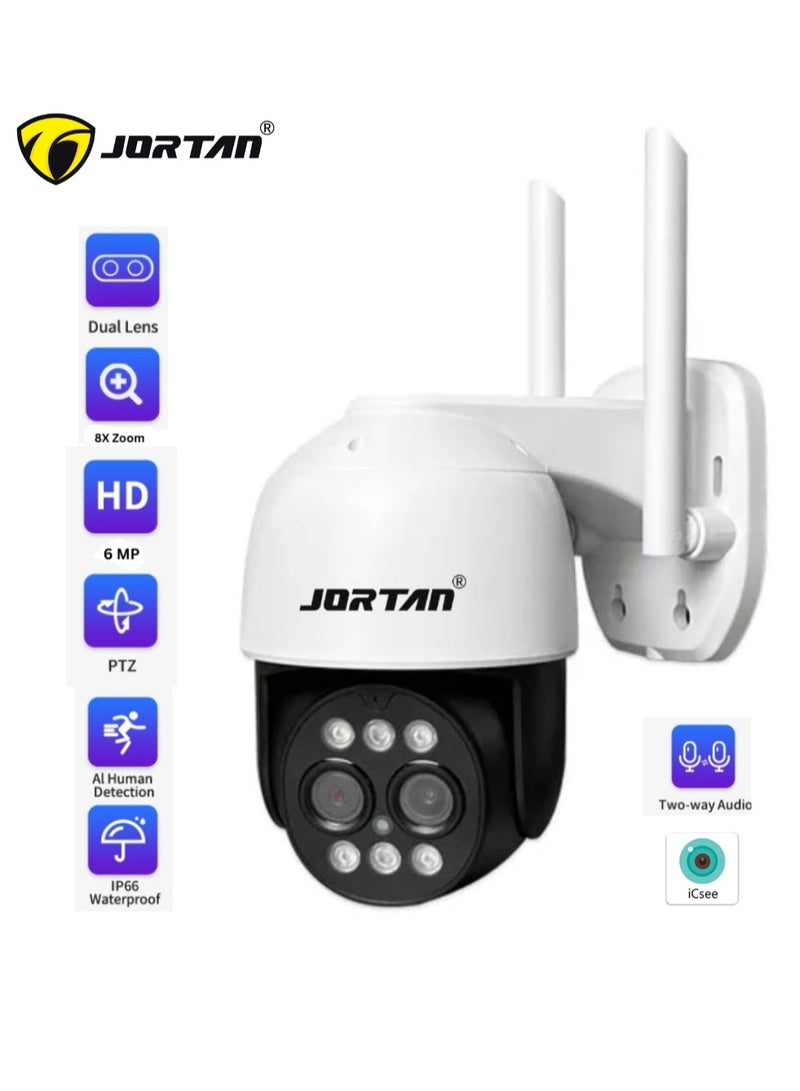 6MP Wi-Fi PTZ Camera, 8X Zoom, Motion Detection, Motion Tracking, Full Color Night Vision, Two Way Audio, IP66 Waterproof, Motion Alarm, 24/7 Recording, PTZ Control Wi-Fi Camera